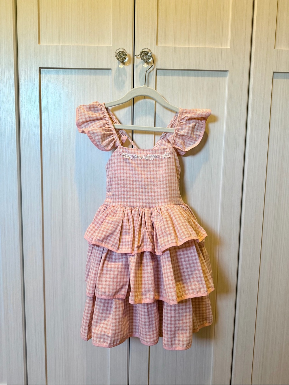 Dollcake Pink Gingham Tiered “Stroll In The Park” series dress -Size 5